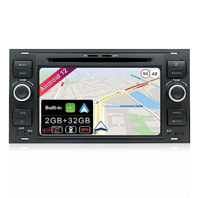 Afbeelding van JOYX Android 10 Auto Stereo Hoofdeenheid Voor Ford C Max/Connect/Fiesta/Focus/Fusion/Galaxy/Kuga S Max/Transit/Mondeo Schwarz Gratis Camera Canbus Externe Mic 2G+32G GPS 2 Din 7 Inch WIFI 4G DAB SWC