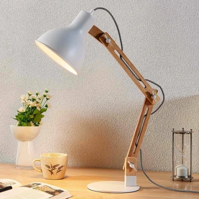 Afbeelding van Lindby bureaulamp 1licht metaal, hout H: 46 cm E27 wit, essenhout