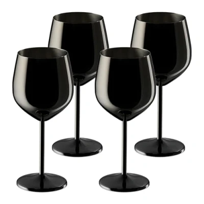 Afbeelding van Relaxdays wijnglazen rvs set van 4 onbreekbare rode wijn glazen 400 ml herbruikbaar zwart