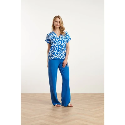 Afbeelding van Smashed Lemon 25140 Cobalt Blauwe Wide Straight Leg Stretch Broek S
