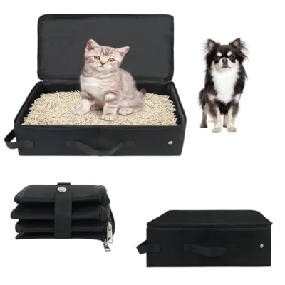 Afbeelding van reizen kattenbak met deksel, opvouwbare draagbare kattentoilet, waterdichte kattenbakschep, voor binnen en buiten, thuis, camping, (zwart)