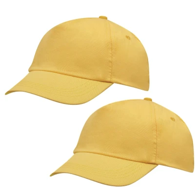 Afbeelding van Gele baseballcap 5 panel voor volwassenen met klittenbandsluiting 2 stuks