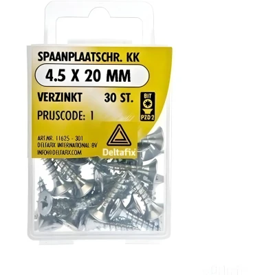 Afbeelding van Hout + spaanplaatschroef platkop / kruiskop verzinkt 4.5 x 20 mm 30 stuks. DeltafiX.