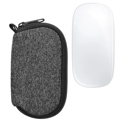 Afbeelding van kwmobile computermuis hoes geschikt voor Apple Magic Mouse 1 / 2 hoesje Muis beschermhoes met rits case van neopreen in antraciet wit
