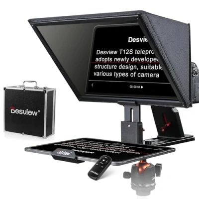 Afbeelding van Desview T12S teleprompter van aluminiumlegering, 12,9 inch hoge resolutie display, metaal, met afstandsbediening, app, compatibel iPad, tablet, smartphone voor camcorder, DSLR camera