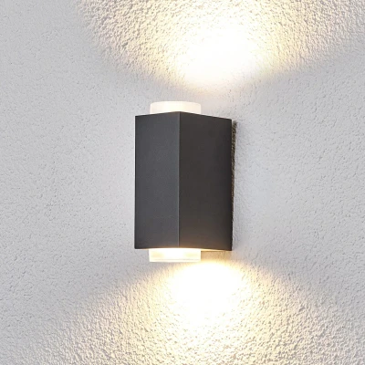 Afbeelding van Lindby Wandlamp buiten 2 lichts Aluminium H: 17.6 cm GU10 donkergrijs