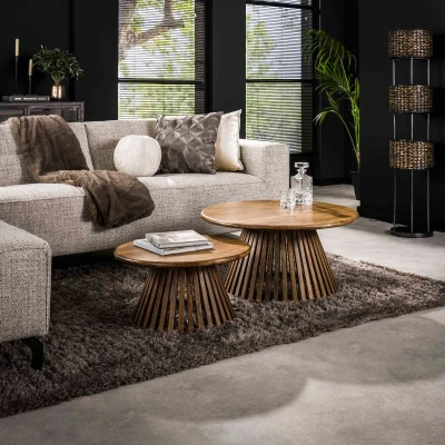 Afbeelding van Fraaai Odila ronde salontafels set van 2 Hout