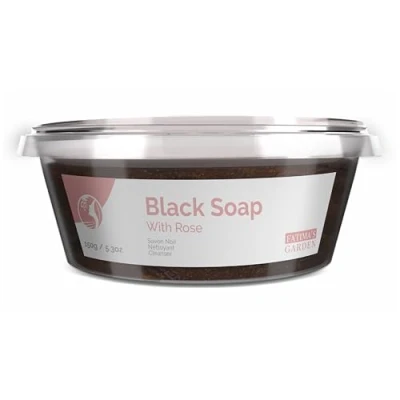 Afbeelding van Fatima&#039;s Garden Zwarte Zeep met Rozenolie Natuurlijke Exfoliator, 150g
