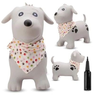 Afbeelding van Springdier met pomp 1+, springpaard, springhond, max 50kg vanaf 1 jaar, verschillende dieren en kleuren (Grijze Hond Bandana)