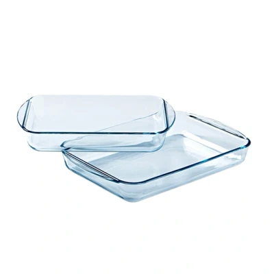 Afbeelding van Pyrex Essentials Ovenschaal Rechthoek met Grepen 2 Delig Transparant Borosilicaatglas