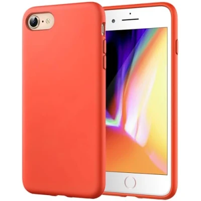 Afbeelding van JETech Siliconen Hoesje voor iPhone SE 3/2 (2022/2020 Model), 8 en 7, 4,7 Inch, Zijdezachte Full Body Beschermhoes, Schokbestendige Case met Microvezel Voering (Oranje Rood)