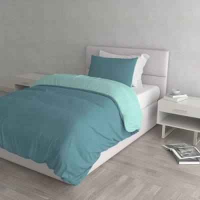 Afbeelding van Italian Bed Linen Natural Color Doubleface dekbedovertrek, 100% katoen, olie/water groen, kleine dubbele