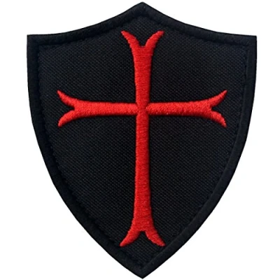Afbeelding van EmbTao Ritter Templar Kruisbord, militair, moraal, geborduurde patch met haak en lusbanden, rood/zwart