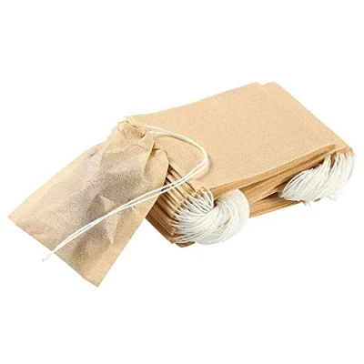 Afbeelding van Theefilterzakken, 200 stuks wegwerptheefilterzak, leeg papieren thee ei met trekkoord, losse theezakjes voor thee, kruiden, koffie, 6 x 8 cm, natuurlijke kleur, ongebleekt