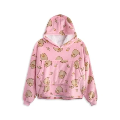 Afbeelding van Pusheen Tragbarer Decken Hoodie für Mädchen Rosafarbener Kinder Kapuzenpullover mit Charakter, Allover Print, Sherpa Futter
