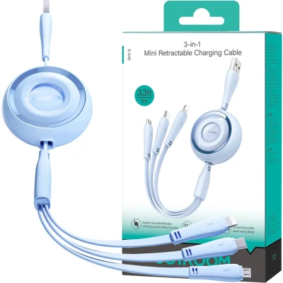 Afbeelding van Joyroom S A40 Colourful Series 3in1 intrekbare kabel USB A naar C / Lightning microUSB 1m blauw