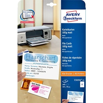 Afbeelding van Systeemkaart Avery 105x70mm 185gr wit 25 vel 8 kaarten per
