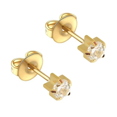 Afbeelding van Caflon 4mm 24K gold plated clawset oorknopjes voor oorschieter hypoallergeen steriel verpakt goudkleurig met naturel steentje geboortesteen april