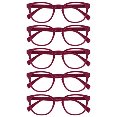 Afbeelding van Opulize Pop 5 Stuks Retro Ronde Glad Mat Fusia Roze Mannen Vrouwen Leesbril Scharnieren Met Veer RRRRR2 4 +2,00