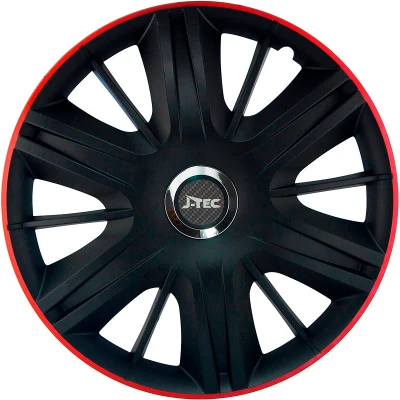 Afbeelding van J Tec 4 Delige Wieldoppenset Maximus GTR 16 inch zwart/rood + chroom ring
