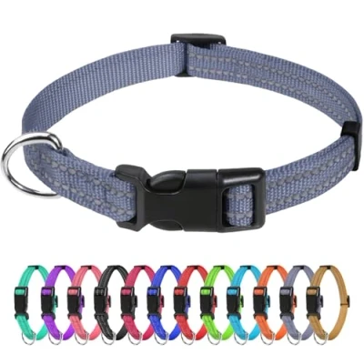 Afbeelding van TagMe Reflecterende nylon halsbanden, verstelbare klassieke halsband met snelsluiting voor puppy, grijs, 0,39 inch breedte