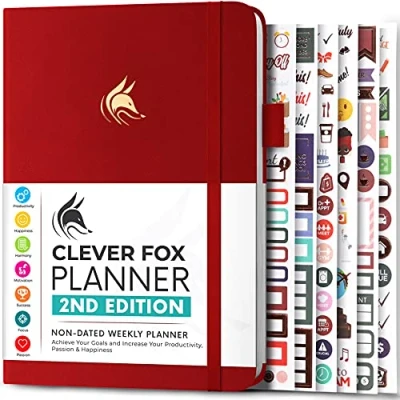 Afbeelding van Clever Fox Planner 2e editie Kleurrijke wekelijkse en maandelijkse doelplanner, tijdmanagement productiviteitsorganisator, ongedateerd, A5 (rood)