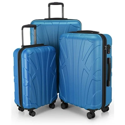Afbeelding van Suitline 3 delige kofferset Trolley set trolleykoffer Harde koffer Reiskoffer, TSA, 55cm + 66cm 76cm, 100% ABS, mat cyaan