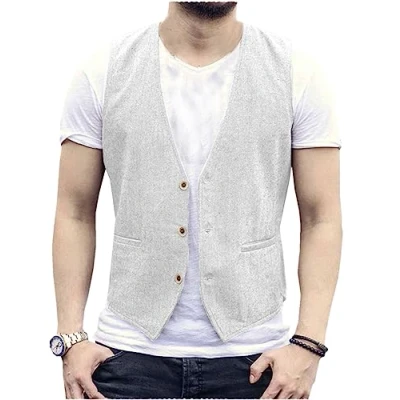Afbeelding van AeoTeokey Heren zomer linnen vest pak casual regular fit, wit, XL