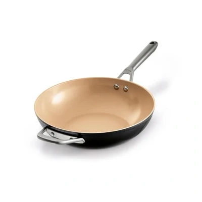 Afbeelding van Ninja Extended Life 28 cm keramische wok, wokpan met antiaanbaklaag (zonder PFA&#039;s, PFOA&#039;s, lood, cadmium), geschikt voor inductie, roestvrijstalen handgreep, ovenvast tot 285 C, terracotta &amp; grijs,