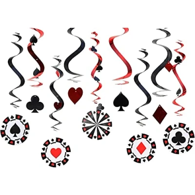 Afbeelding van Happium 9 stuks Casino Thema Swirls Streamers Hangende Swirls, Poker Night Verjaardag Decoraties, Opknoping Swirl Las Vegas Feestbenodigdheden (zwart, Rood,