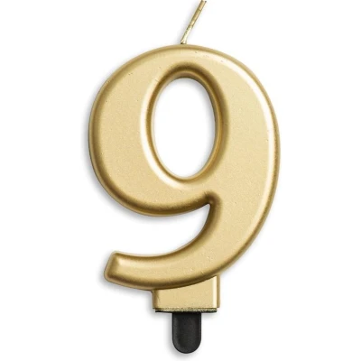 Afbeelding van Kaars 9 jaar Goud Metallic 8cm