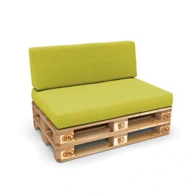 Afbeelding van POKAR Europallet kussen 2 delige set: 1 x zitkussen 120 80 cm + rugleuning 40 cm, tuinbank, binnen en buiten, koudschuim palletvrij, limoen