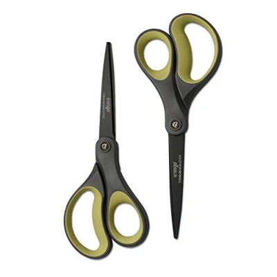 Afbeelding van LIVINGO 2 stuks kantoorschaar, 20,3 cm, titanium anti aanbakschaar, roestvrij staal, comfortabele zachte grip, multifunctionele schaar voor kantoor