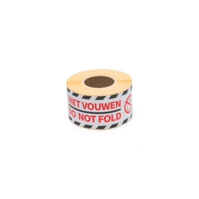 Afbeelding van Gevaaretiket Raadhuis 46x125mm rol 250 stuks Do not fold EN/NL wit/roo