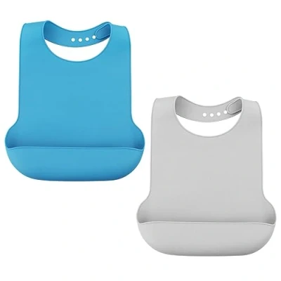 Afbeelding van LWMLWM 2 stuks wasbare siliconen slabbetjes voor volwassenen, herbruikbare volwassenen mannen en vrouwen, waterdichte ouderen gehandicapten, blauw,