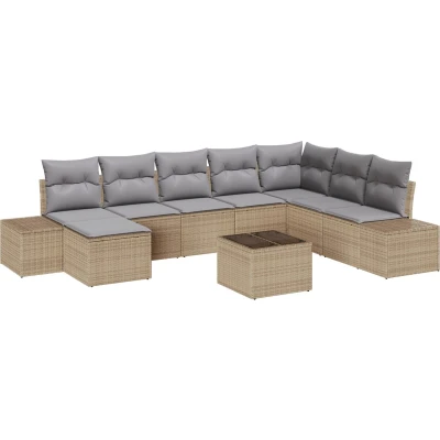 Afbeelding van vidaXL Tuin Sofa Set van 9 Beige en Grijs Rattan Stof