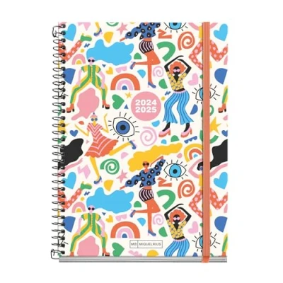 Afbeelding van Miquelrius Schoolagenda 2024 2025, september tot juni afmetingen: 155 x 215 mm, dagoverzicht, omslag van karton, spiraalbinding metaal, zwart, Spaans en Engels, feest