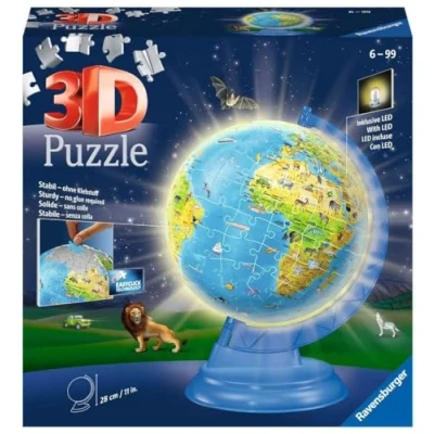 Afbeelding van Ravensburger 3D Puzzle 11274 Kinderglobus mit Licht in deutscher Sprache 180 Teile Beleuchteter Globus für Kinder ab 6 Jahren: Erlebe Puzzeln der 3. Dimension