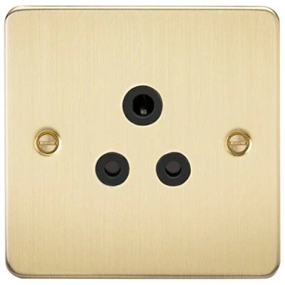 Afbeelding van Knightsbridge Geborsteld Messing FP5ABB vlakke plaat 5A Ongeschakeld Socket Zwart Insert, 230 V