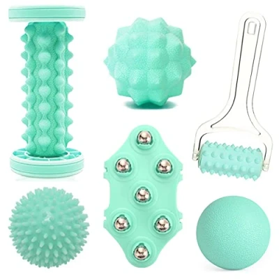 Afbeelding van Voetmassagebal en voetrollen 6 in 1 set met handroller, stekelige bal, Lacrosse Massagerol, Stalen bal Massager voor het verlichten van plantaire fasciitis, diepe oppervlakkige spierpijn