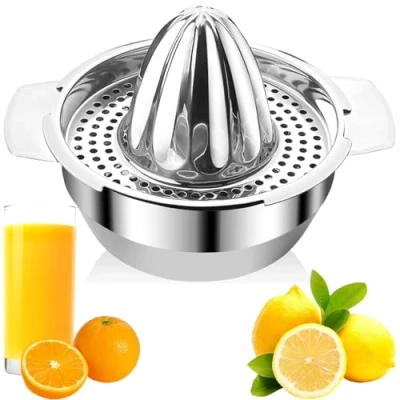 Afbeelding van Citroenpers Met Container, 400ml Roestvrijstalen Citruspers, Handmatig, Robuuste Sinaasappelpers, Handvruchtenpers, Handmatig Citruspers Voor Citroenen, Sinaasappel, Grapfruit