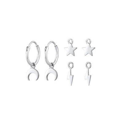 Afbeelding van Elli SET Hoops Astro Design Oorbellen silvercoloured, Dames, Maat: One Size, Silver coloured