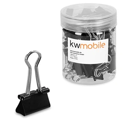 Afbeelding van kwmobile 50 stuks zwarte papierklemmen Set van foldback clips Documentklemmen Fold back klemmen Lengte 19 mm Zwart