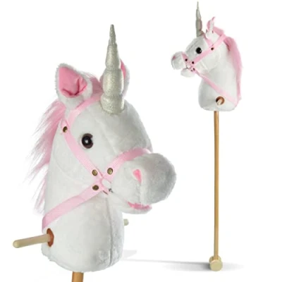 Afbeelding van Pink Papaya Stekkenpaard eenhoorn, mandy schattig speelgoed eenhoorn van pluche met geluidsfunctie: gewied en galop geluid kleur: wit roze manen