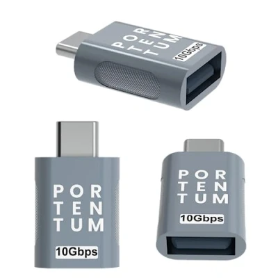 Afbeelding van PORTENTUM USB C naar adapter 3.0 (3.1) met 10 Gb snelheid, premium zink behuizing hoge hittebestendigheid type weegt slechts 5 gram