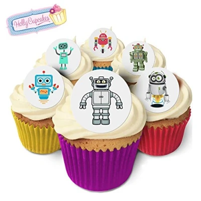 Afbeelding van 24 Fabulous Edible Wafer Cake Toppers: Robots!