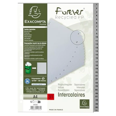 Afbeelding van Exacompta tabbladen numeriek voor ft A4, uit PP, 31 tabs, grijs 20 stuks