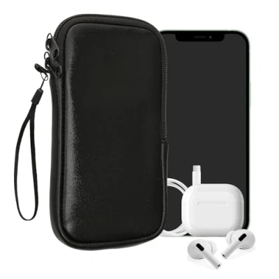 Afbeelding van kwmobile telefoontasje universeel geschikt voor L 6,5&quot; smartphones 16,5 x 8,9 cm Hoesje met rits en polslusje In metallic zwart