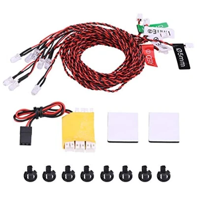 Afbeelding van Jadpes RC verlichting, verlichtingssysteem kit, 8 led verlichtingssysteemsimulatie, knipperlichten met besturingsbox, accessoires voor vliegtuighelikopter