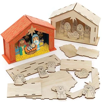 Afbeelding van Baker Ross FC248 Houten feestelijke stapel set Pak van 2, houtwerk voor kinderen om te versieren en weer geven, maak je eigen decoraties kinderen,assorted